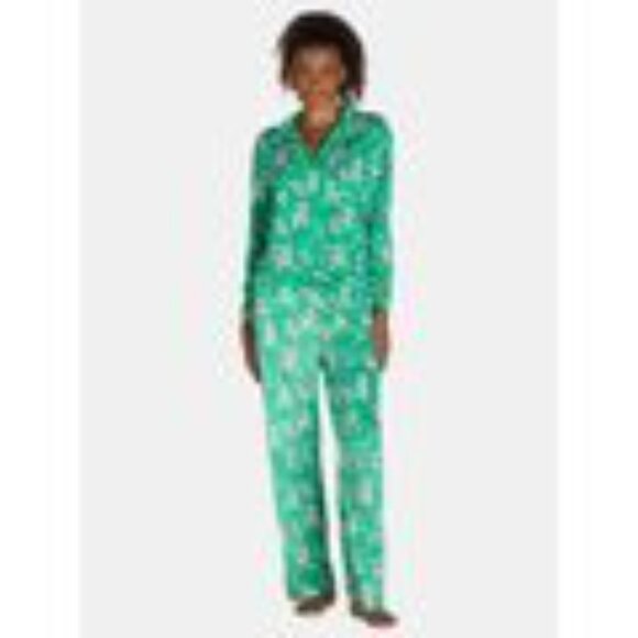 Holiday Time Pajama Set Women Christmas Green Mint Retro Reindeer Print PJ's NEW - Picture 3 of 8